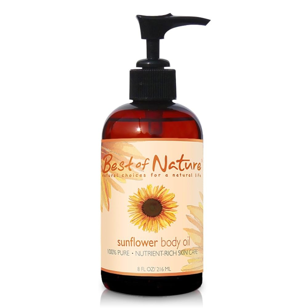 Best of Nature 100% Pure Sunflower Massage Oil, Lightweight Deep Moisturizing Unscented Oil for Skin, Body & Massage, Nourishing Hydration for Hair & Face (8 fl oz)