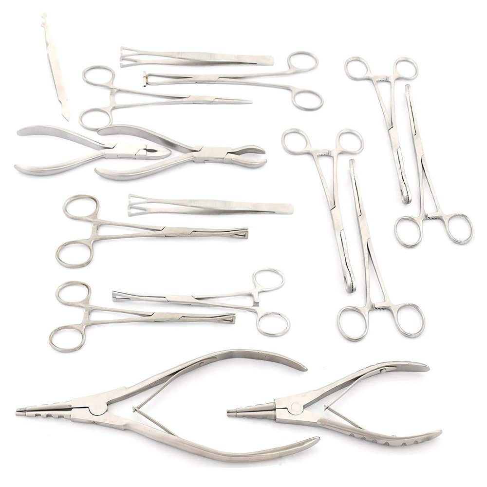 G.S Set 16 Pieces Body Ear Lip Piercing Forceps Pliers Clamps Tools