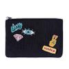 Steve Madden Slay Patches Black Cosmetic Travel Bag, Women's Zippered Makeup Case, Large Travel Pouch for Accessories view 1