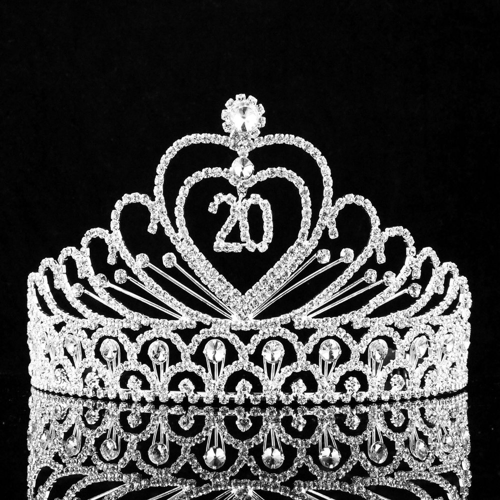 20-Year-Old 20th Twenty Birthday Party Clear White Austrian Rhinestone Crystal Queen Princess Tiara Crown Hair Combs Jewelry T814 Silver