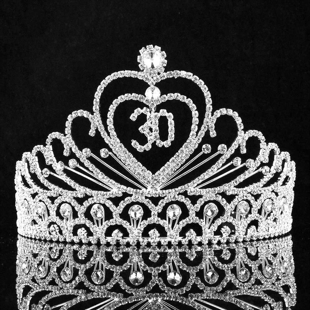 30-Year-Old 30 Years Old Birthday Party Austrian Rhinestone Crystal Tiara Crown With Hair Combs Headband Headpiece Queen Princess Celebration T815 Silver
