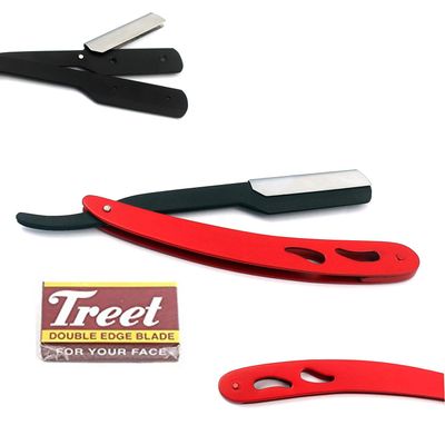 AAPROTOOLS PROFESSIONAL STRAIGHT EDGE RAZOR WITH 100 SINGLE EDGE BLADES - CLOSE SHAVING MEN'S MANUAL SHAVER SAFETY RED AND BLACK A+ QUALITY