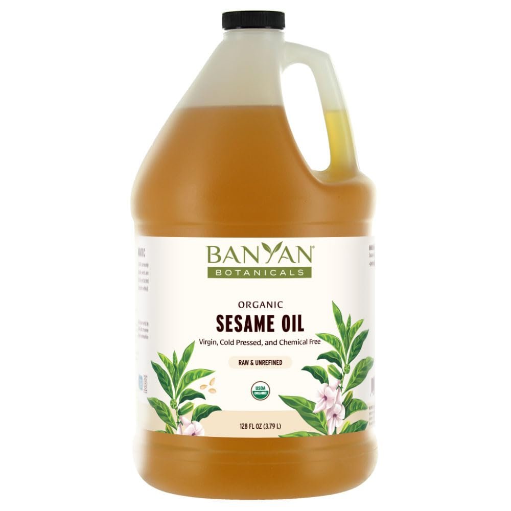 Banyan Botanicals Sesame Oil Organic & Unrefined Ayurvedic Oil for Skin, Hair, Oil Pulling & More Multiple Sizes 128oz. Non GMO Sustainably Sourced Vegan