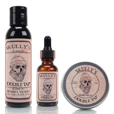 Beard Grooming Care Kit for Men by Skully's Beard Oil | Beard Oil (1oz), Conditioning Beard Balm (2oz), Beard & Body Wash (4oz) (Double Tap- Barbershop Scent)