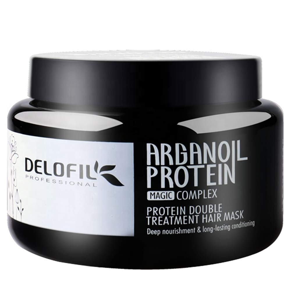 DELOFIL Hair Mask Treatment Double Argan Oil Protein, 16.9 Fl Oz - Deep Conditioner for Dry and Damaged Hair, All Hair Types with Collagen, Keratin, Honey Extract, Sodium PCA, Cruelty Free