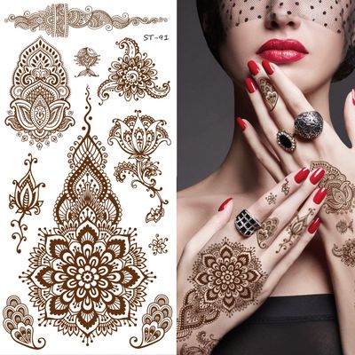 Supperb Temporary Tattoos - Inspired Mehndi Design Temporary Henna Tattoos II (Set of 2)