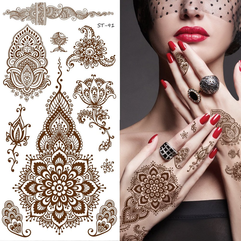 Supperb Temporary Tattoos - Inspired Mehndi Design Temporary Henna Tattoos II (Set of 2)