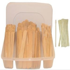 Cache 300 Piece Wood Wax Applicators in Plastic Storage Case with Free 25 Eyebrow Wood Applicators