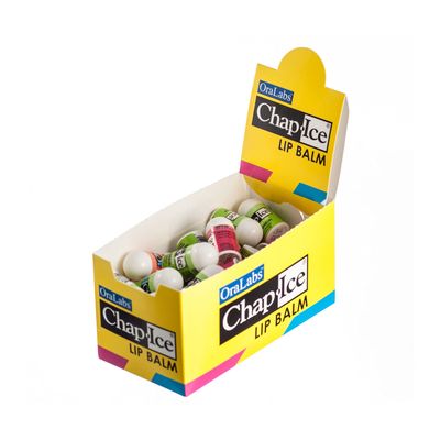 Chap-Ice | Premium and Traditional Lip Balm for Chapped, Dry, or Windburned Lips | Pocket Size Display with Assorted Flavors - Cherry, Citrus Orange, Kiwi Lime - 50 Mini Sticks (0.10oz/3g)