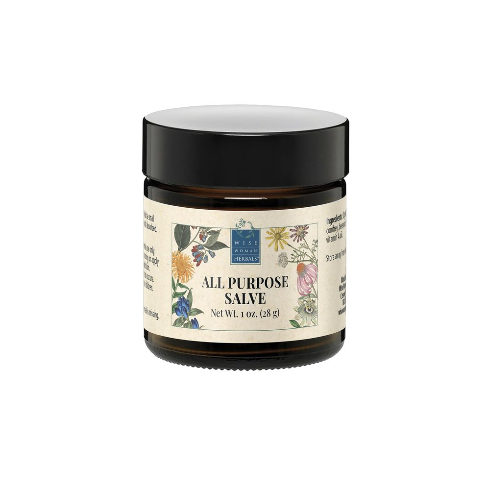 Wise Woman Herbals All-Purpose Salve, Herbal Balm with Calendula & Comfrey, Soothes Dry, Irritated Skin, Postpartum Skin Care, Nourishing Skin Support for All Ages, Non-GMO, 1 oz Jar