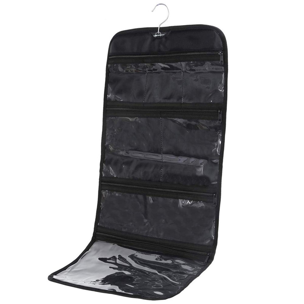 WODISON Foldable Clear Hanging Travel Toiletry Bag Cosmetic Organiser Storage, Black, One Size