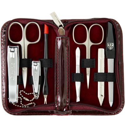 3 Swords Germany  Brand Quality 8 Piece Manicure Pedicure Grooming kit Set for Professional Nail Care with Synthetic Leather case Burgundy - Made in Germany