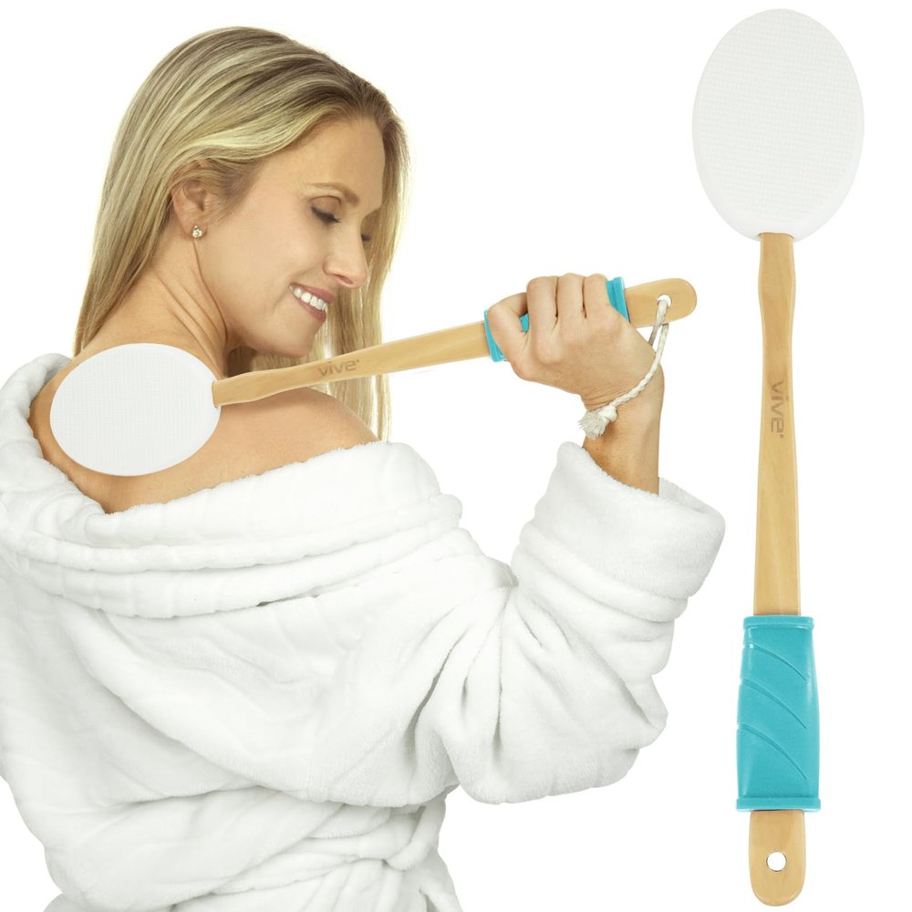 Vive Lotion Applicator for Back, Feet (17.5") - Self Washer Beauty Shower Sponge, Long Handle Cream Wand for Elderly, Women - Apply Medicine, Skin Cream, Body Wash, Sunscreen -Easy to Clean