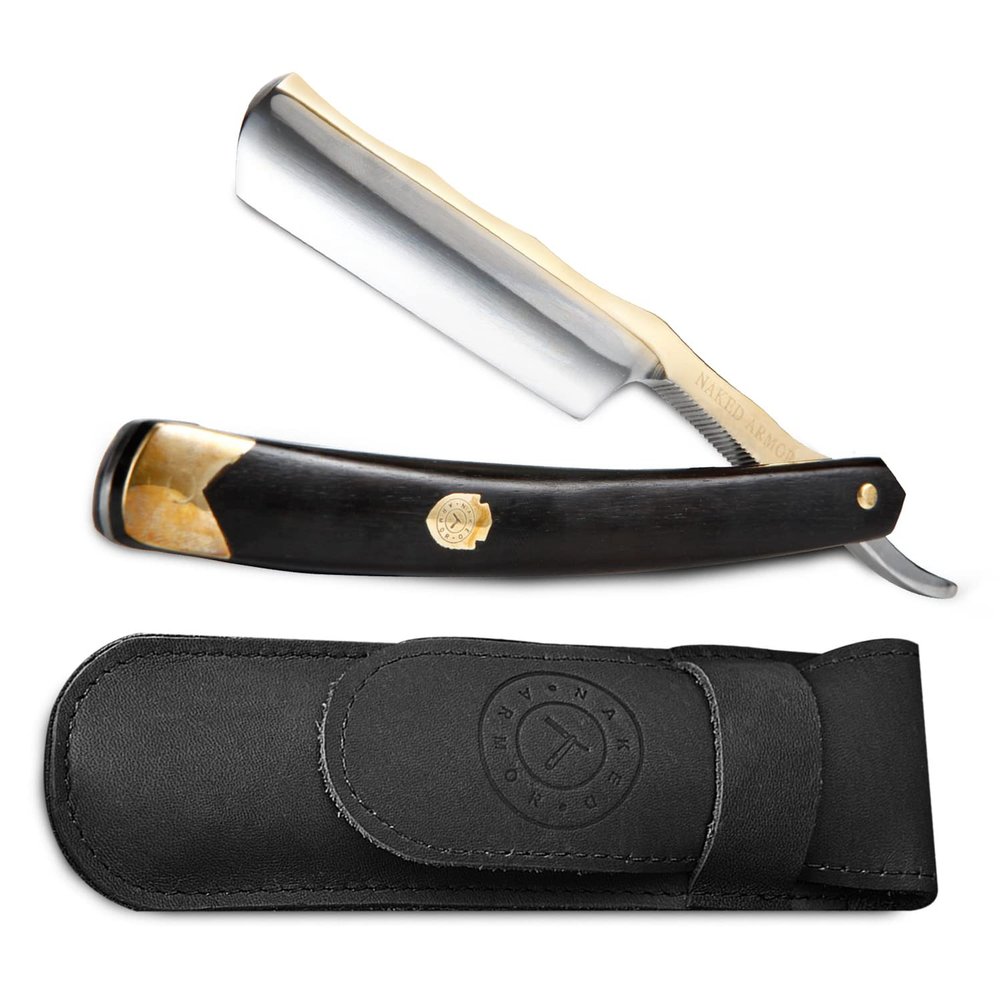 Naked Armor King Arthur Straight Razor - Shave Ready Gold Japanese Stainless Steel Straight Razors for Men with Ebony Wood Scale, Case Included, Close Shave