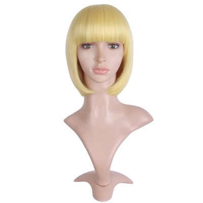 MapofBeauty 12 Inch/30cm Fashion Lady Short Straight Flat Bangs Bob Wig (Blonde)
