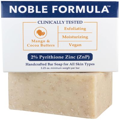 Noble Formula 2% Pyrithione Zinc (ZnP) Bar Soap, Vegan Mango and Cocoa Butter for All Skin Types Including Those With Acne, Psoriasis and Eczema, 3.25 oz