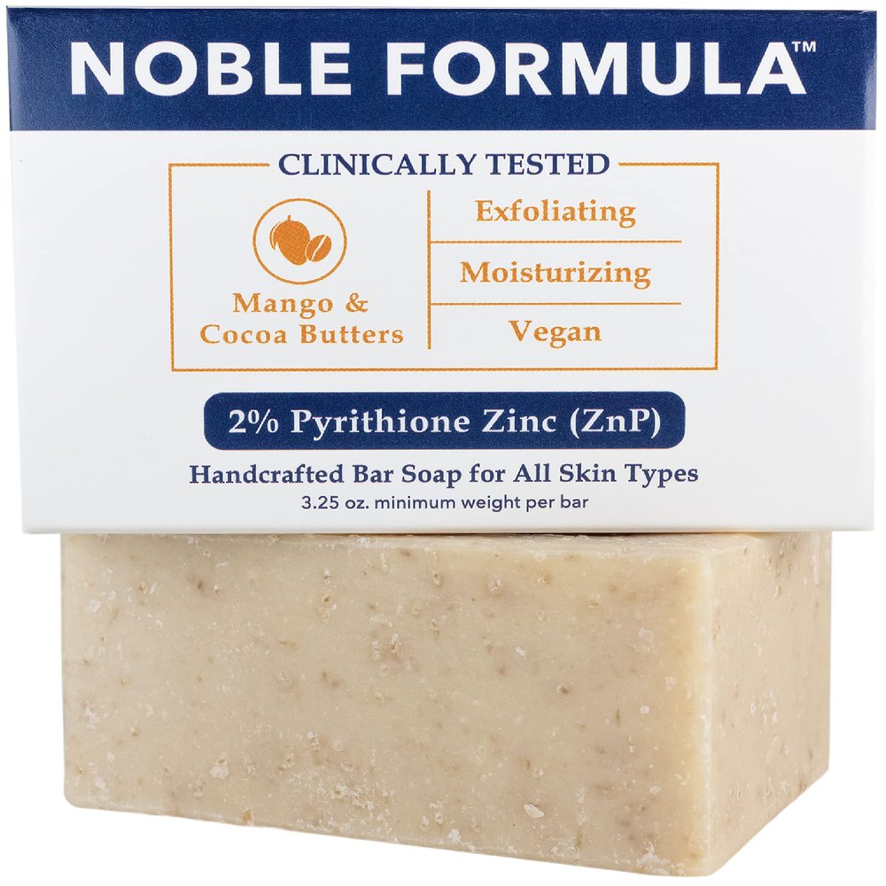 Noble Formula 2% Pyrithione Zinc (ZnP) Bar Soap, Vegan Mango and Cocoa Butter for All Skin Types Including Those With Acne, Psoriasis and Eczema, 3.25 oz