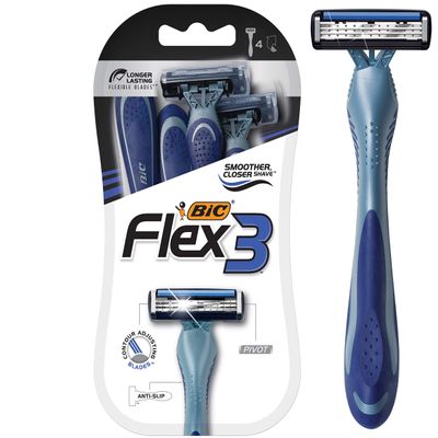 BIC Flex 3 Mens Disposable Razors With 3 Blades, For a Smooth and Comfortable Shave, 4 Piece Razor Kit for Men
