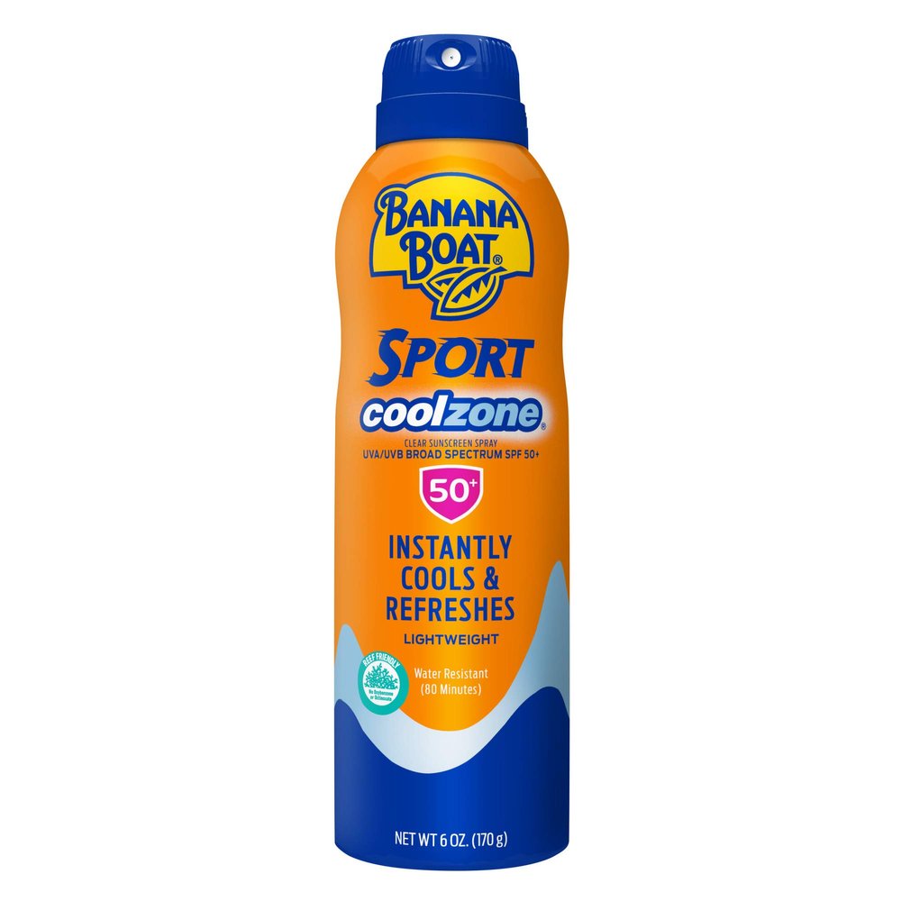 Banana Boat Sport Cool Zone SPF 50 Sunscreen Spray, 6oz, Sport Sunscreen Spray SPF 50, Clear Sunscreen Spray, Banana Boat Sunscreen Spray SPF 50, Oxybenzone Free Sunscreen, 6oz