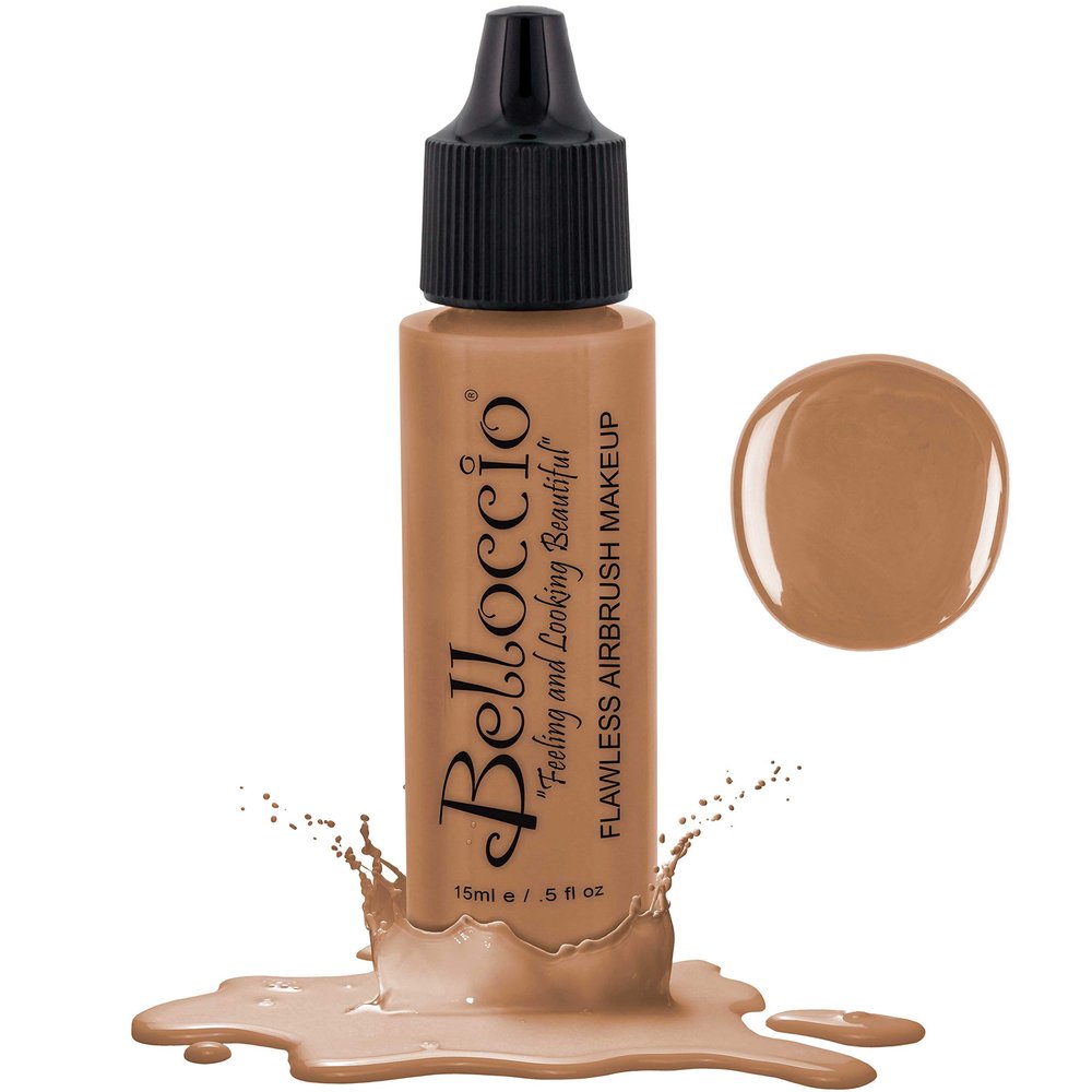 Belloccio's Professional Cosmetic Airbrush Makeup Foundation 1/2oz Bottle: Golden Tan- Medium Yellow Undertones