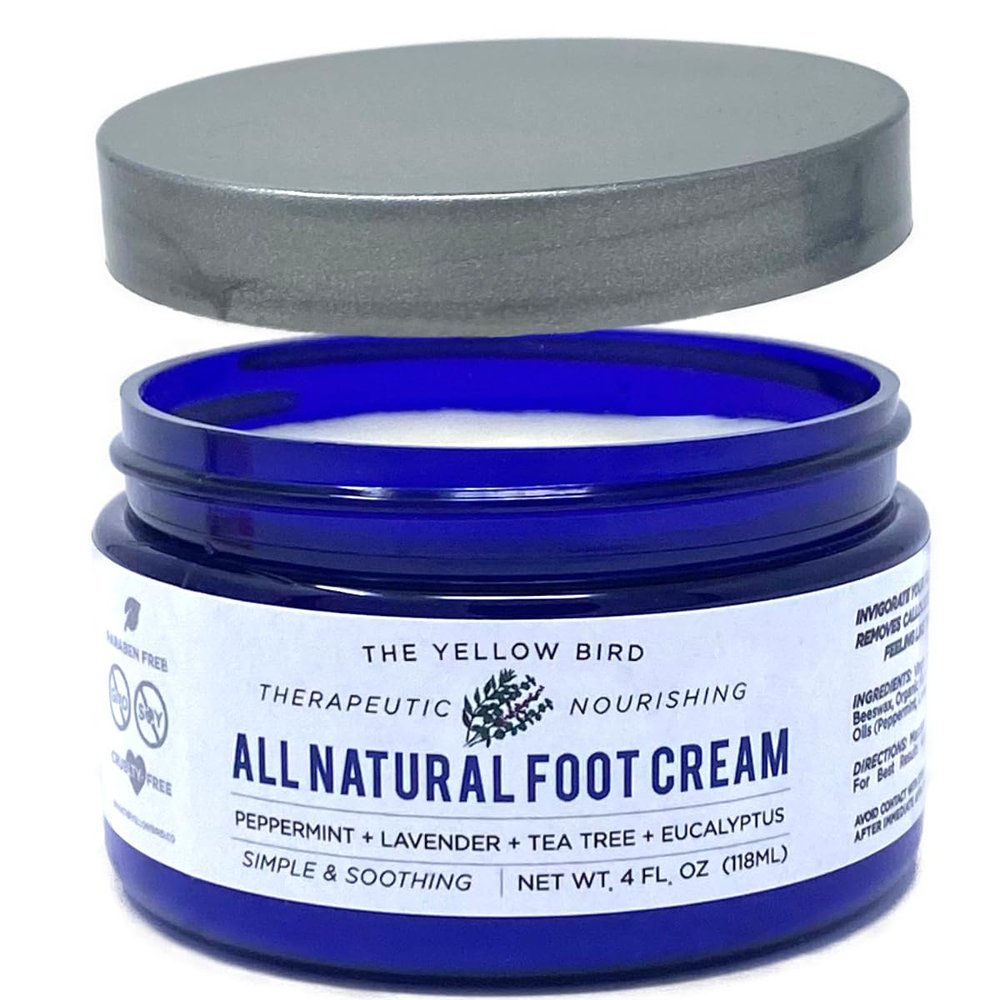 Yellow Bird Natural Tea Tree Foot Cream & Organic Foot Balm for Dry, Cracked Feet & Heels  Peppermint Moisturizer for Athletes Foot Relief and Intensive Callus Repair Treatment Salve  Made in USA