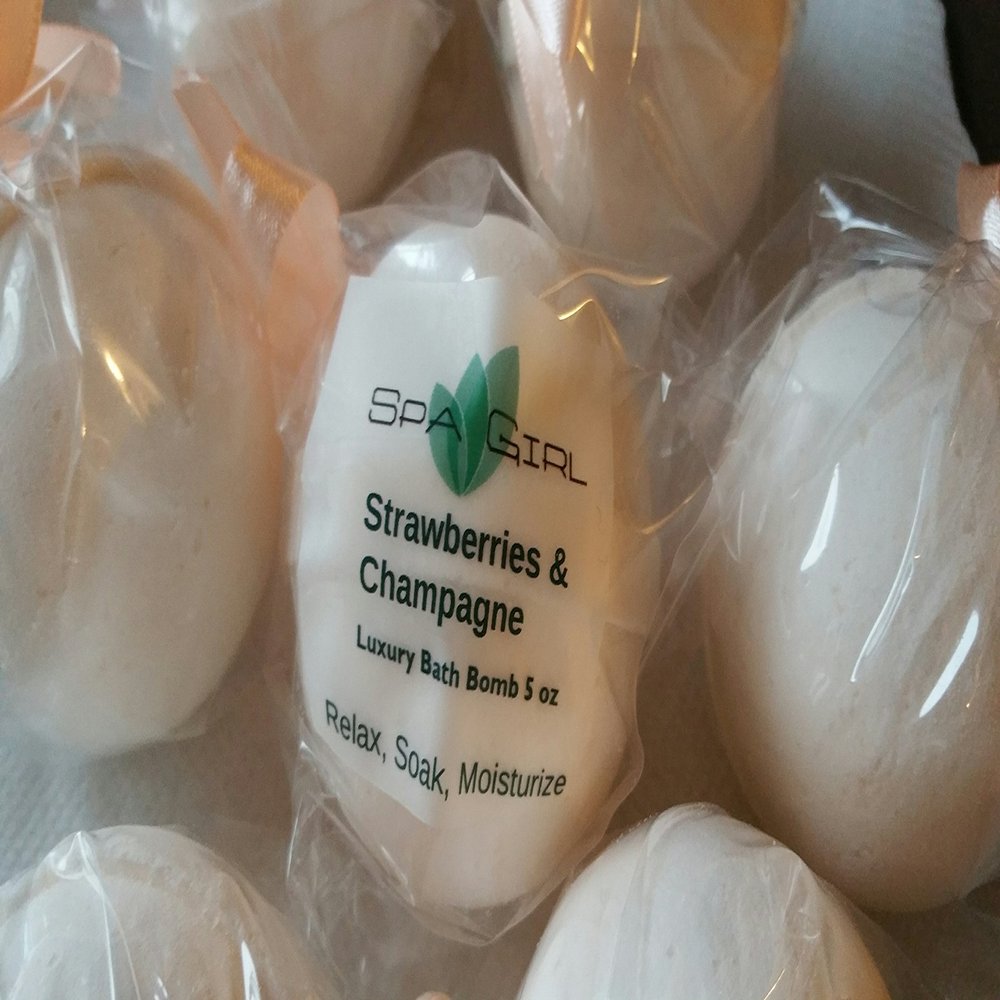 3 Large, Luxury Bath Bomb Fizzies 5 Oz Each Handmade in The USA with Natural Ingredients, Shea and Cocoa Butter, Great for Dry Skin (Strawberries and Champagne (FBA)