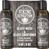 Viking Revolution Beard Care Set with Argan & Jojoba Oils - Softens, Smooths & Nourishes Facial Hair Growth - Peppermint and Eucalyptus Scented Wash & Conditioner (5 oz) view 1