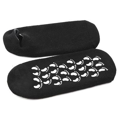 2 Pairs Women Men Moisturizing Gel Socks for Soften Cracked Skin Non-Skid Soft Cotton Gripper Socks Spa Moisturizing Socks Feet Care Treatment (Black)