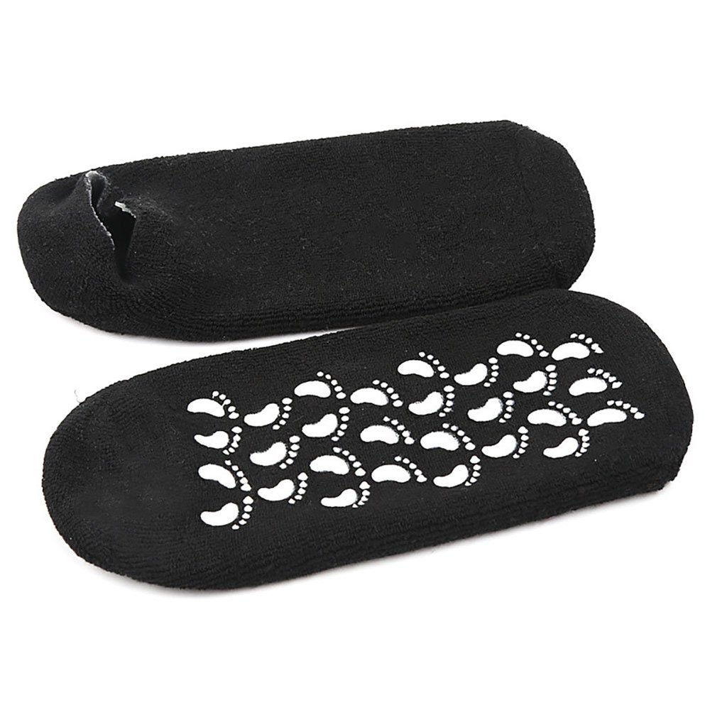 2 Pairs Women Men Moisturizing Gel Socks for Soften Cracked Skin Non-Skid Soft Cotton Gripper Socks Spa Moisturizing Socks Feet Care Treatment (Black)