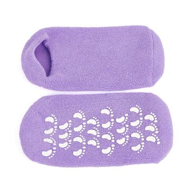 2 Pairs Women Men Moisturizing Gel Socks for Soften Cracked Skin Non-Skid Soft Cotton Gripper Socks Spa Moisturizing Socks Feet Care Treatment (Purple)
