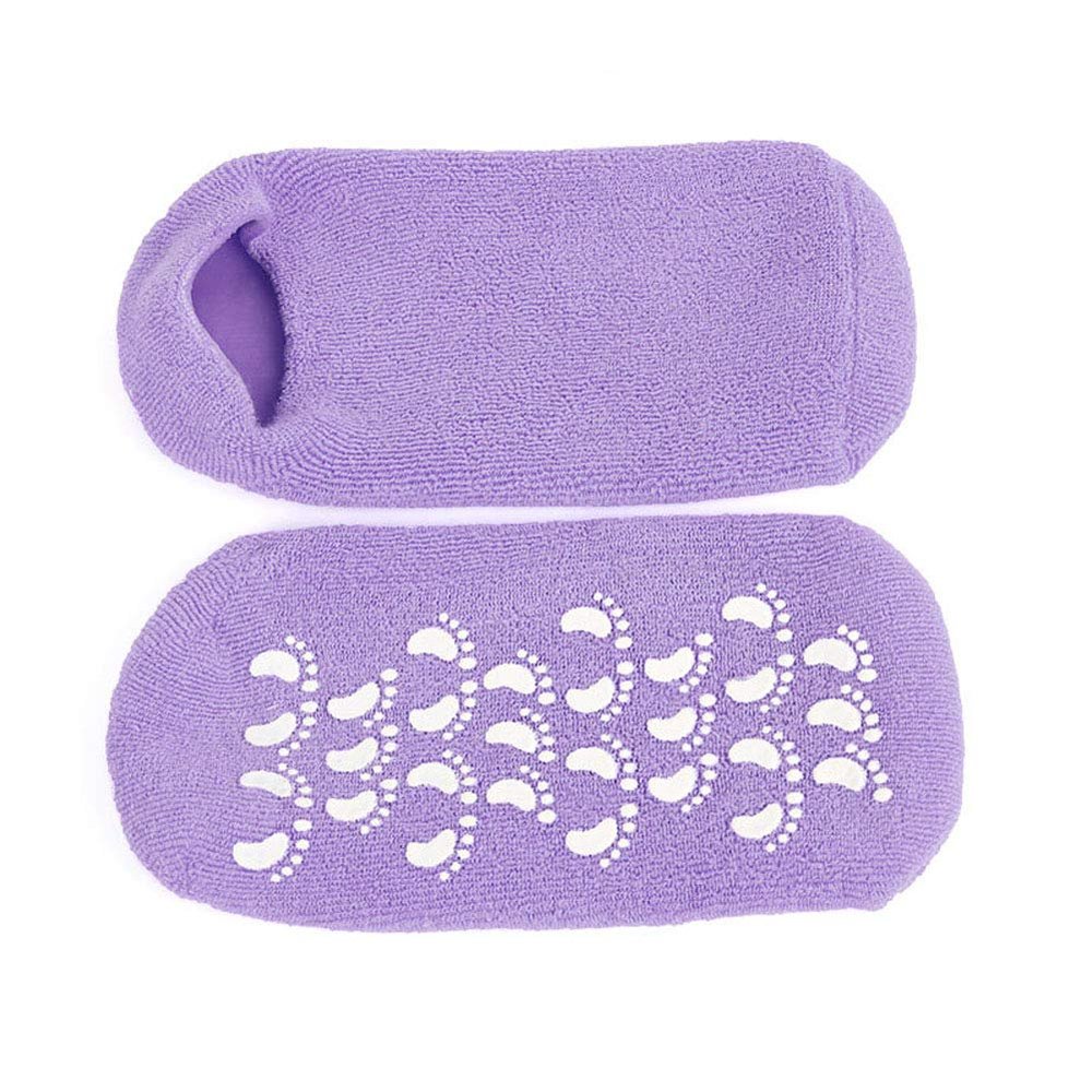 2 Pairs Women Men Moisturizing Gel Socks for Soften Cracked Skin Non-Skid Soft Cotton Gripper Socks Spa Moisturizing Socks Feet Care Treatment (Purple)
