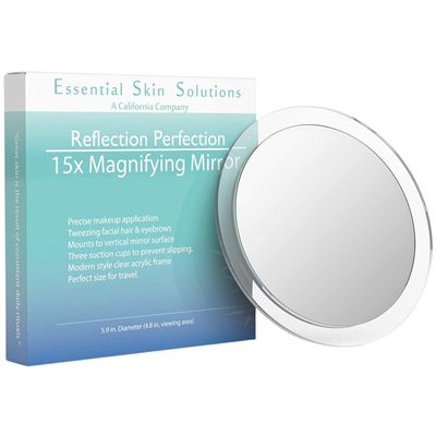 15X Magnifying Mirror  Use for Makeup Application - Tweezing  and Blackhead/Blemish Removal  6 Inch Round Mirror with Three Suction Cups for Easy Mounting - Great for Travel