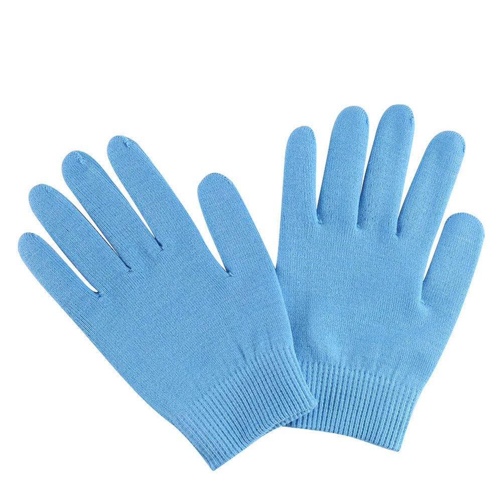 2Pairs Women Men Moisturizing Gel Gloves for Soften Cracked Skin Soft Cotton Spa Moisturizing Gloves Hand Mask Care Treatment (Blue)
