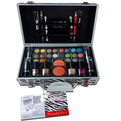 Cameo Carry All Makeup Train Case and Reusable Zebra Aluminum Case