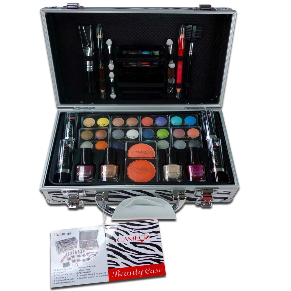 Cameo Carry All Makeup Train Case and Reusable Zebra Aluminum Case