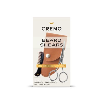 Cremo Beard Accessories, Beard and Mustache Stainless Steel Beard Shears with Synthetic Leather Carrying Case and Comb - Shape, Style And Groom Any Length Facial Hair