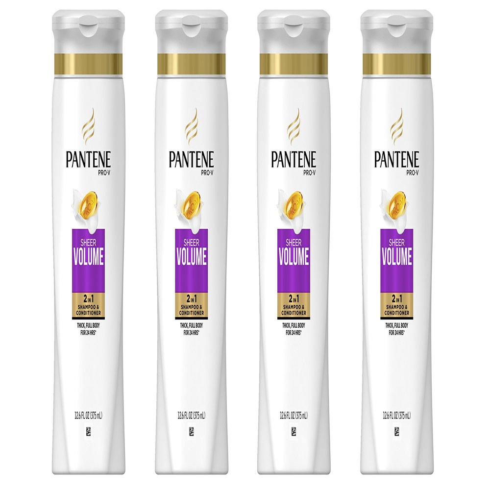 Pantene Sheer Volume 2 in 1 Shampoo & Conditioner 12.6 Fl Oz (Pack of 4)