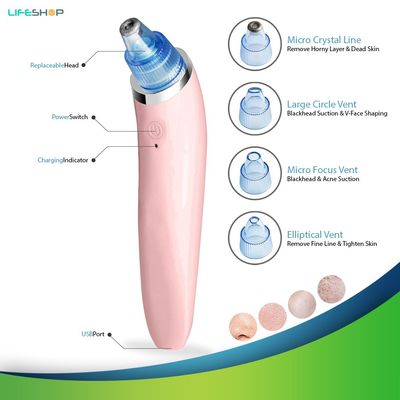 Vacuum Pressure Suction Acne Pore Cleanser by LifeShop | Facial Pore Cleaner Blackhead Vacuum Suction Remover Rechargeable Microdermabrasion Machine (Rose Gold)