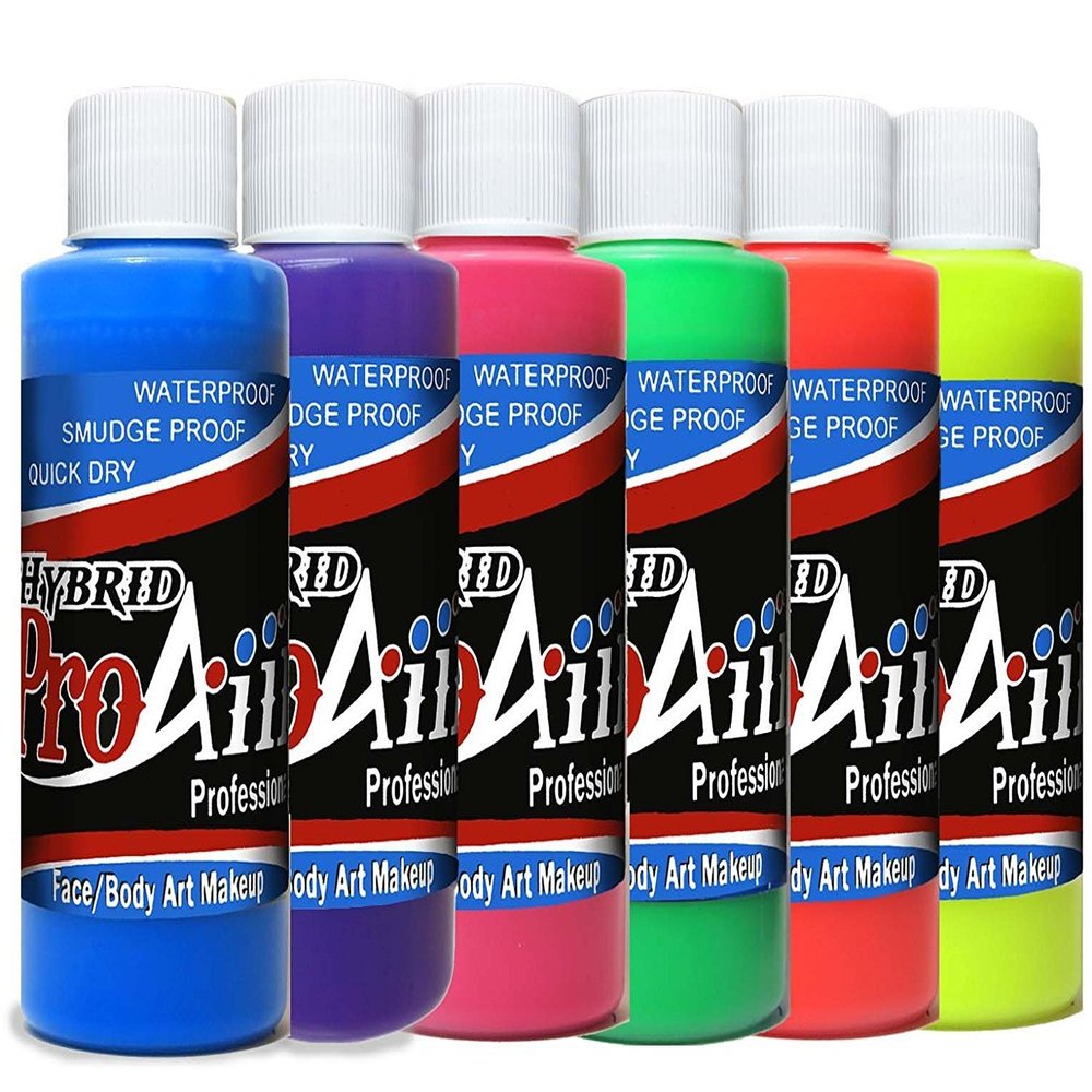ProAiir Face and Body Painting Makeup - 6 UV/Fluorescent Colors - 1 oz (30ml) Multicolor