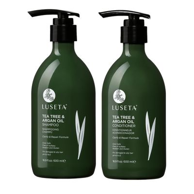 Luseta Shampoo and Conditioner Set with Tea Tree and Argan Oil for Oily Hair Clarifying, Fighting Dandruff Sulfate Paraben Free for Men and Women 2x16.9oz