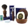 4 Pcs Wooden Men's Shaving Set with Double Edge Safety Razor, Black Badger Hair Brush, Soap & Wooden Bowl. Perfect Kit as a Gift. view 2