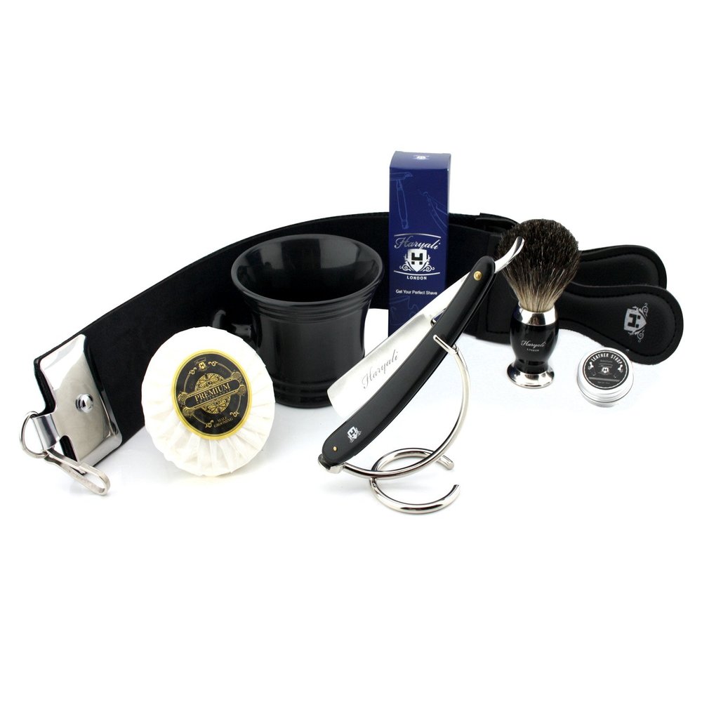 Barber Style Cut Throat Razor 7 Pcs Men's Shaving Set >Brush,Razor,Soap,Mug etc