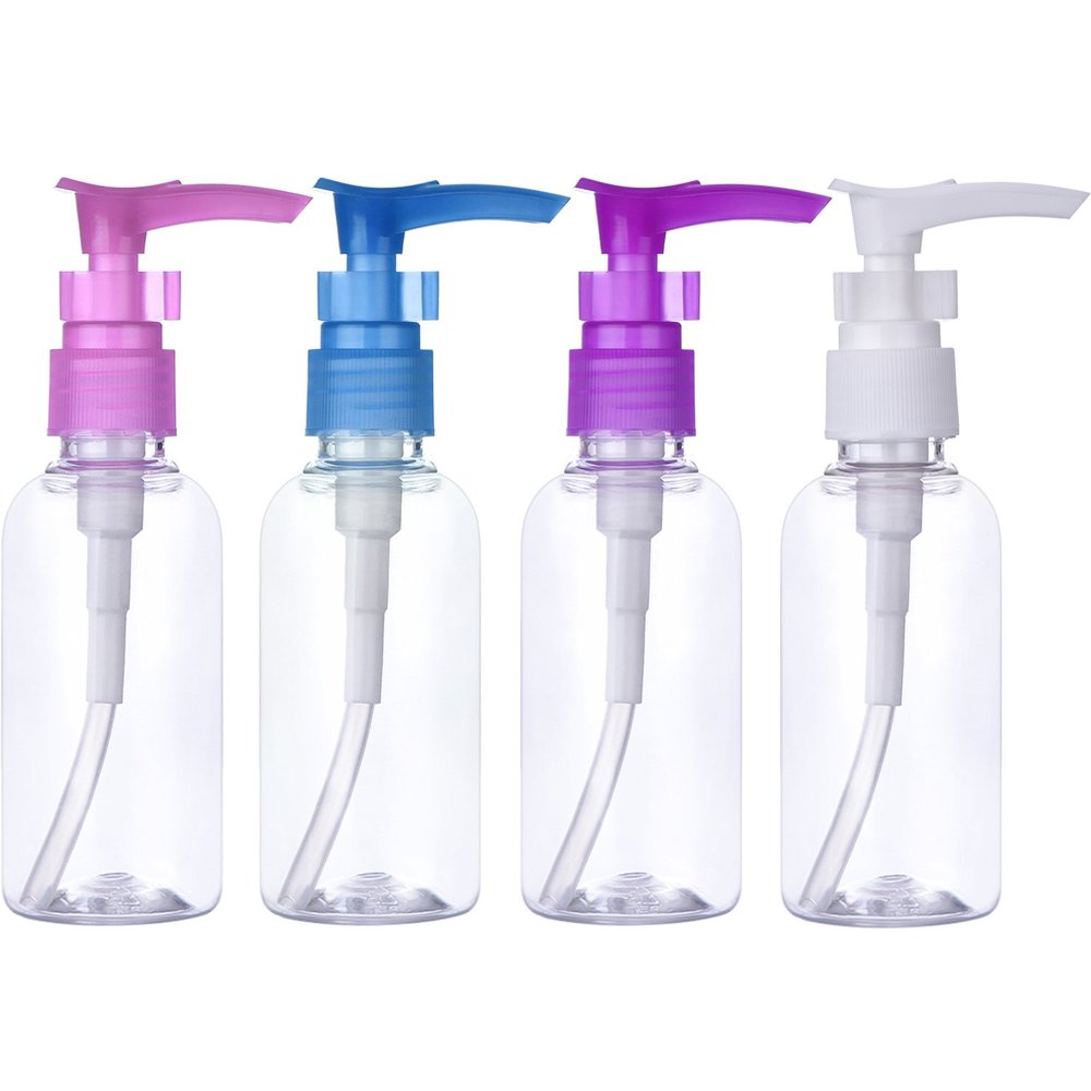 Transparent Travel Bottles Pump Bottle Lotion Dispenser Bottle, 4 Pieces(100 ml)