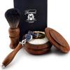 4 PCs Wooden Shaving Set with 5 Edge Cartridge Razor, Black Synthetic Badger Look Alike Hair Brush,Soap & Bowl view 1