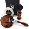 4 PCs Wooden Shaving Set with 5 Edge Cartridge Razor, Black Synthetic Badger Look Alike Hair Brush,Soap & Bowl view 2