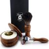 4 PCs Wooden Shaving Set with 5 Edge Cartridge Razor, Black Synthetic Badger Look Alike Hair Brush,Soap & Bowl view 3