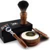 4 PCs Wooden Shaving Set with 5 Edge Cartridge Razor, Black Synthetic Badger Look Alike Hair Brush,Soap & Bowl view 4