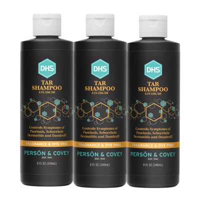 DHS Person & Covey, Inc Coal Tar Shampoo - Dandruff Shampoo for Men & Women, Psoriasis & Dandruff Hair Care for Itchy Scalp, Unscented Seborrheic Dermatitis Hair Care - 8 Fl Oz, Pack of 3