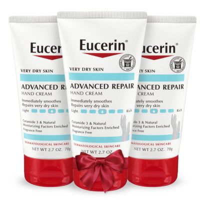 Eucerin Advanced Repair Hand Cream, Soothes and Repairs Very Dry Skin, Fragrance Free, Non Greasy, Fast Absorbing, Travel Size Hand Lotion, Holiday Gifts for Self Care, 2.7 Oz Tube, Pack of 3