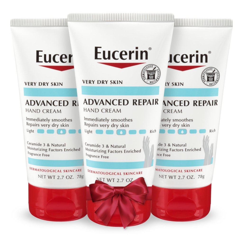 Eucerin Advanced Repair Hand Cream, Soothes and Repairs Very Dry Skin, Fragrance Free, Non Greasy, Fast Absorbing, Travel Size Hand Lotion, Holiday Gifts for Self Care, 2.7 Oz Tube, Pack of 3